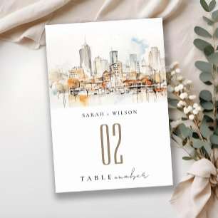 Atlanta Georgia Watercolor Landscape Wedding Table Number