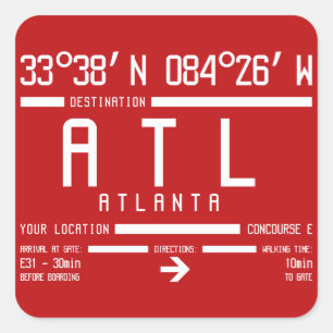 Atlanta International Aviation Airport Code IATA Square Sticker