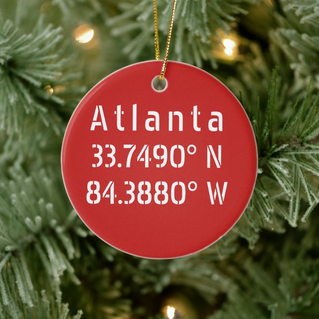 Atlanta Latitude Longitude Red Ceramic Tree Decoration (Tree)