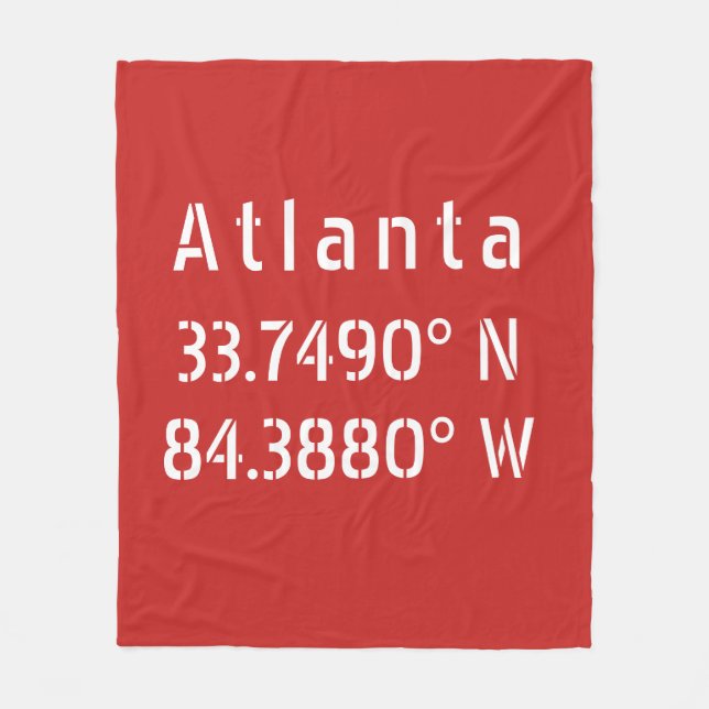 Atlanta Latitude & Longitude Red Fleece Blanket (Front)