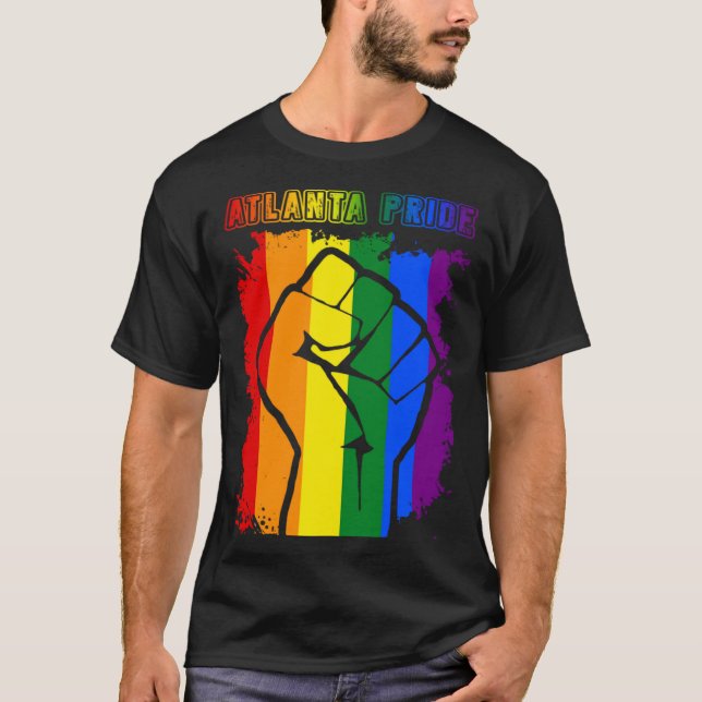Atlanta LGBT Pride Month LGBTQ Rainbow Flag Gay Le T-Shirt (Front)