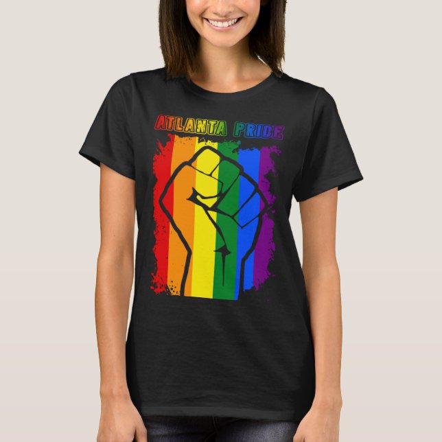 Atlanta LGBT Pride Month LGBTQ Rainbow Flag Gay Le T-Shirt (Front)