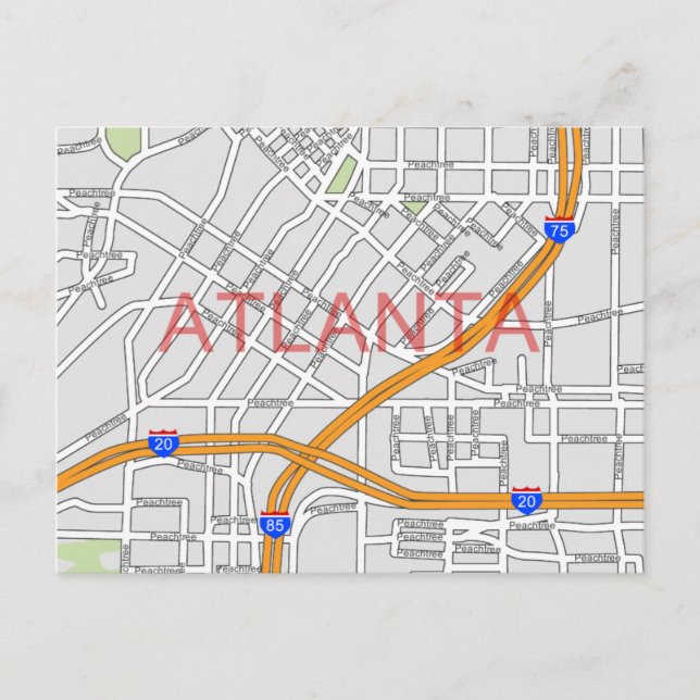 Atlanta Peachtree Road Map Postcard (Front)