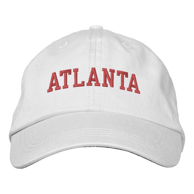 Atlanta Red Embroidery on White Embroidered Hat (Front)