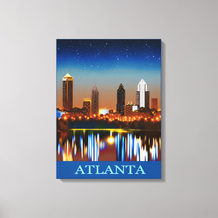 Atlanta Skyline by Night with Reflections Canvas Print