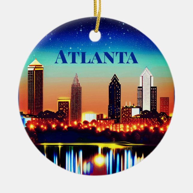 Atlanta Skyline by Night with Reflections Ceramic Tree Decoration (Front)