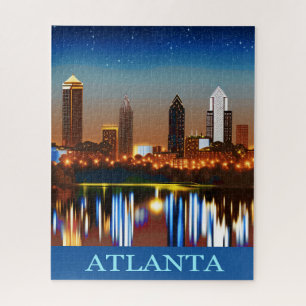 Atlanta Skyline by Night with Reflections Jigsaw P Jigsaw Puzzle