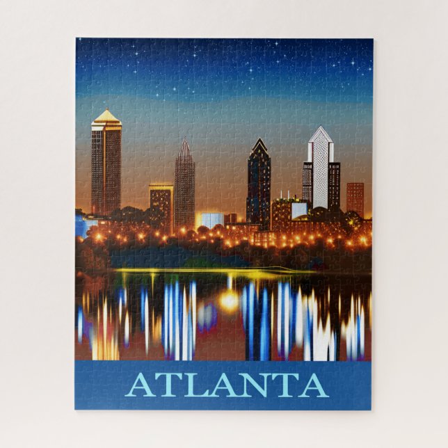Atlanta Skyline by Night with Reflections Jigsaw P Puzzle (Vertical)