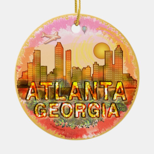 Atlanta Skyline Ceramic Tree Decoration (Front)