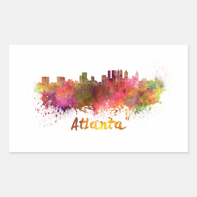 Atlanta skyline in watercolor splatters with clipp rectangular sticker (Front)