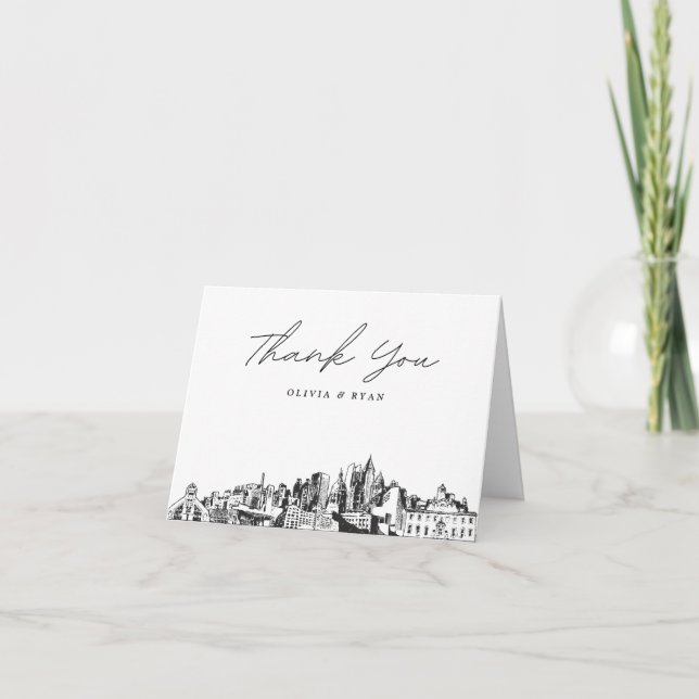 Atlanta Skyline Sketch Blank Thank You Card (Front)
