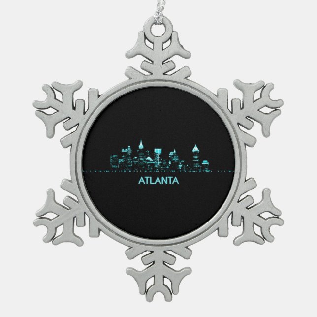 Atlanta Skyline Snowflake Pewter Christmas Ornament (Front)