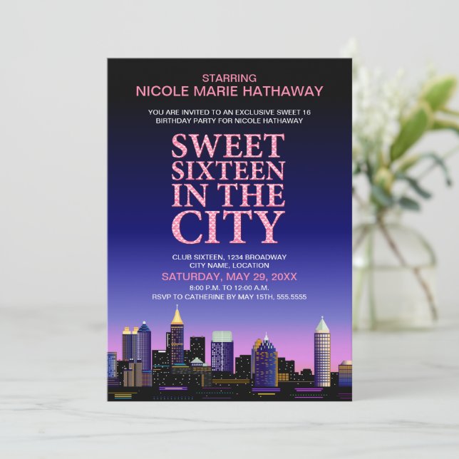 Atlanta Skyline Sweet Sixteen Movie Party Invitation (Standing Front)