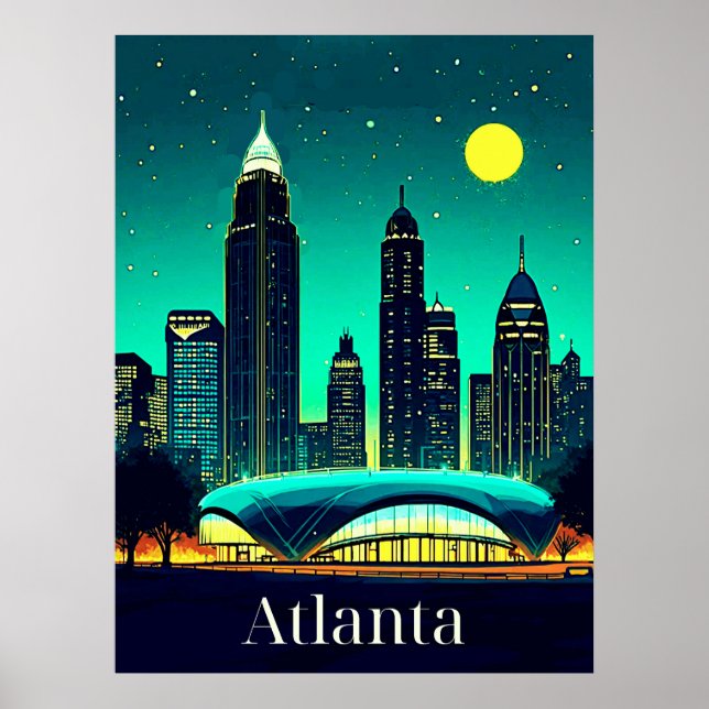 Atlanta Skyline Under a Starry Night Sky Poster (Front)