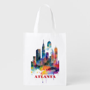 Atlanta Skyline Watercolor Reusable Grocery Bag