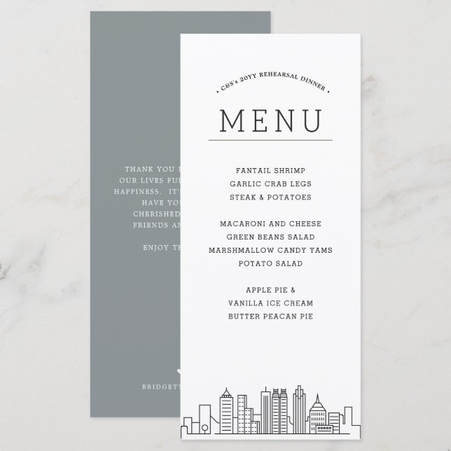 Atlanta Skyline | Wedding Event Dinner Menu (Front/Back)