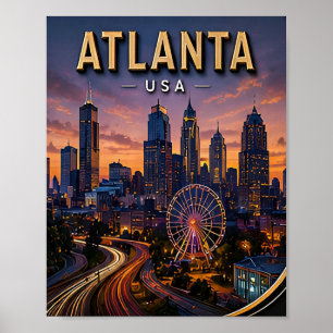 Atlanta Travel Skyline and Centennial Park  Poster