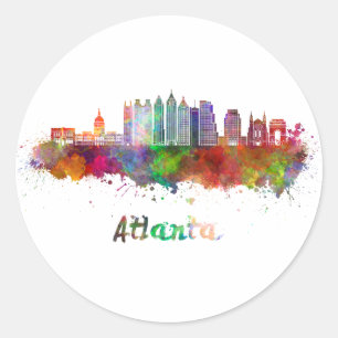 Atlanta V2 skyline in watercolor Classic Round Sticker