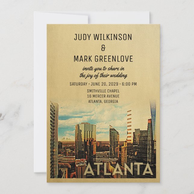 Atlanta Wedding Invitation Vintage Mid-Century (Front)