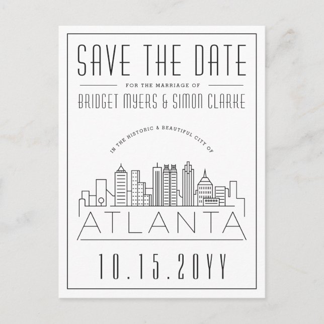 Atlanta Wedding | Stylised Skyline Save the Date Postcard (Front)
