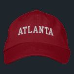 Atlanta White and Red Embroidered Hat<br><div class="desc">Atlanta embroidered White on Red cotton hat. Makes a wonderful gift for anybody who loves Atlanta GA! If you would prefer to have your personal text then simply select "Personalise this template" details button to enter your choice of custom text. Embroidery is also customisable to other colour choices by selecting...</div>