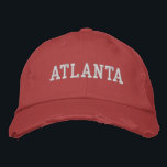 Atlanta White and Red Vintage Style Embroidered Hat<br><div class="desc">Atlanta embroidered White on Red vintage style distressed cotton hat. Makes a wonderful gift for anybody who loves Atlanta GA! If you would prefer to have your personal text then simply select "Personalise this template" details button to enter your choice of custom text. Embroidery is also customisable to other colour...</div>