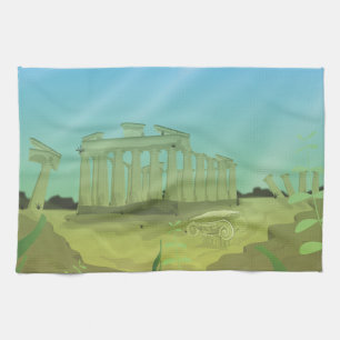 Atlantas cartoon landscape tea towel