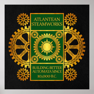 Atlantean Steamworks - Gold & Green on Black Poster