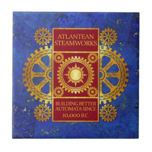 Atlantean Steamworks - Gold & Red on Lapis Lazuli Tile