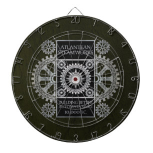 Atlantean Steamworks - Silver on Black & Green Dartboard