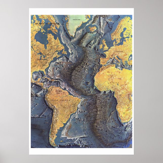 " Atlantic: 1968 - The Atlantic OCEAN FLOOR map .. Poster (Front)