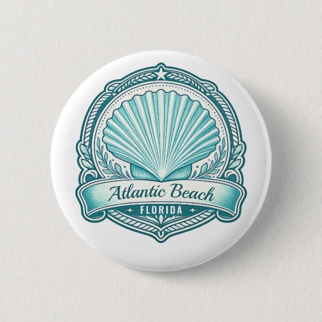 Atlantic Beach FL Coastal Seashell Emblem 6 Cm Round Badge (Front)