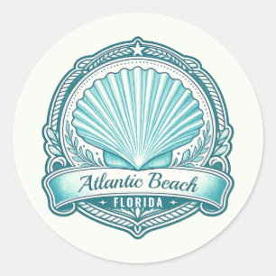 Atlantic Beach FL Coastal Seashell Emblem Classic Round Sticker