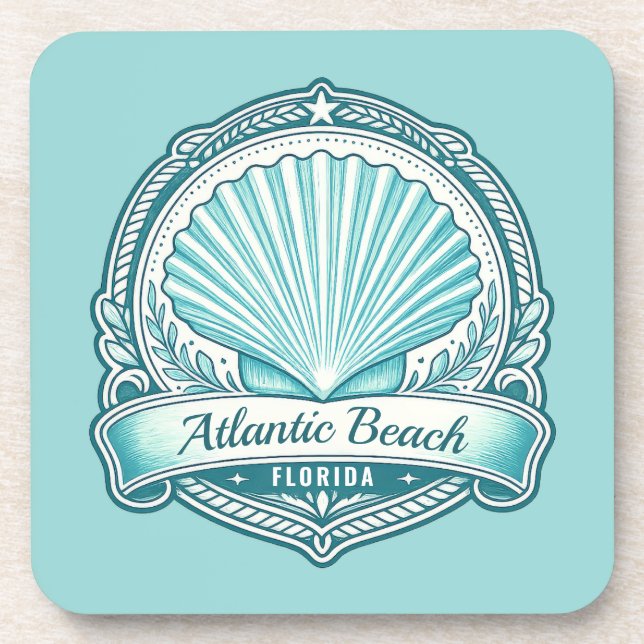 Atlantic Beach FL Coastal Seashell Emblem Coaster (Front)