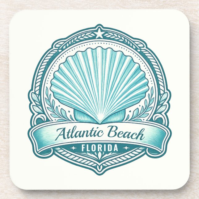 Atlantic Beach FL Coastal Seashell Emblem Coaster (Front)
