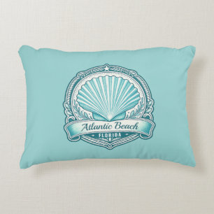 Atlantic Beach FL Coastal Seashell Emblem Decorative Cushion