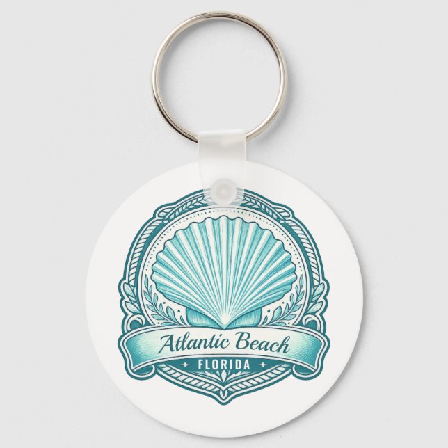 Atlantic Beach FL Coastal Seashell Emblem Key Ring (Front)