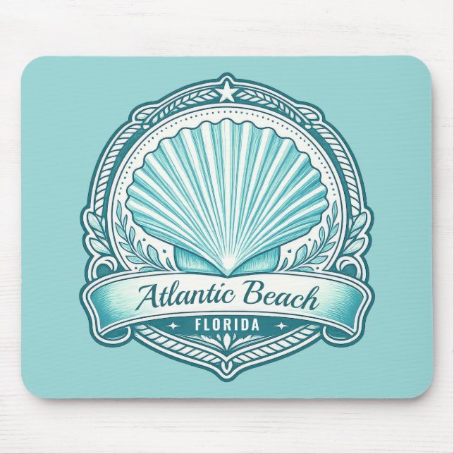 Atlantic Beach FL Coastal Seashell Emblem Mouse Mat (Front)