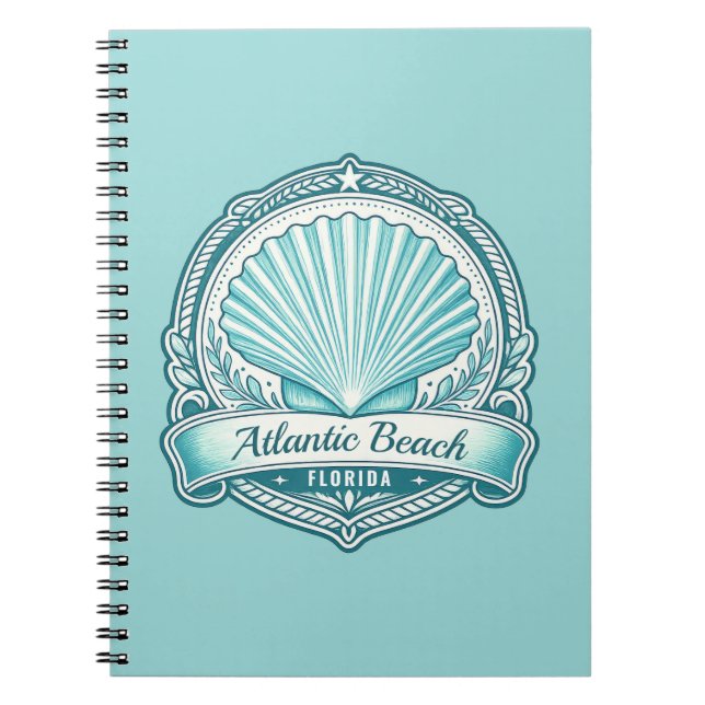 Atlantic Beach FL Coastal Seashell Emblem Notebook (Front)