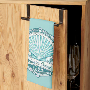 Atlantic Beach FL Coastal Seashell Emblem Tea Towel