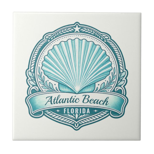 Atlantic Beach FL Coastal Seashell Emblem Tile (Front)