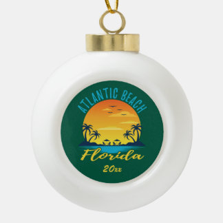 Atlantic Beach Florida Palm Trees Sunset Ceramic Ball Christmas Ornament