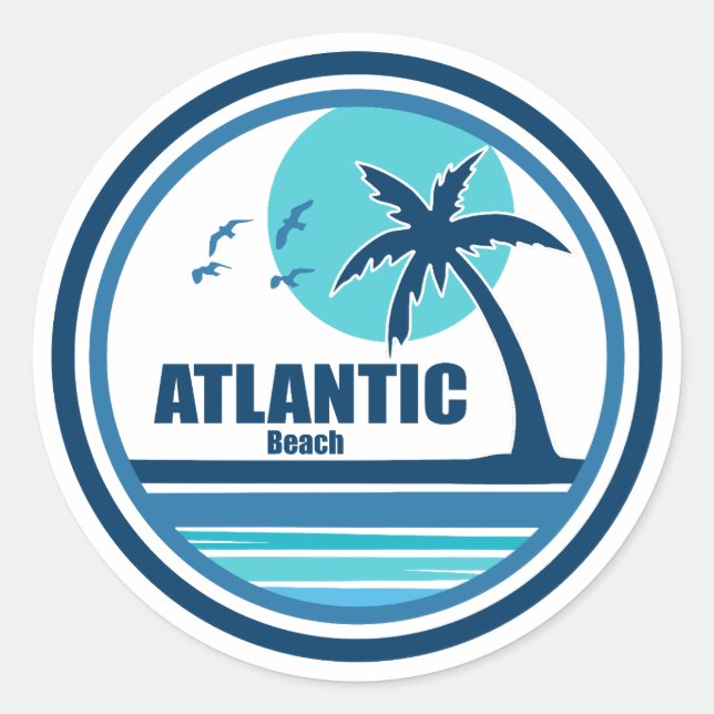 Atlantic Beach North Carolina Palm Tree Birds Classic Round Sticker (Front)