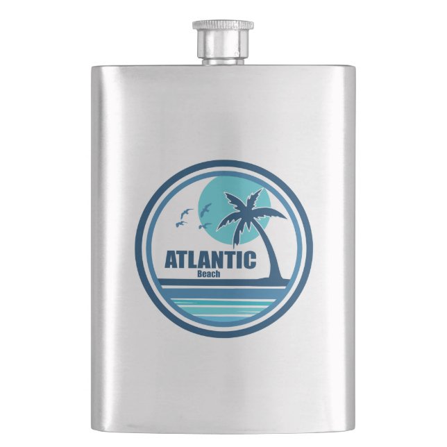 Atlantic Beach North Carolina Palm Tree Birds Hip Flask (Front)