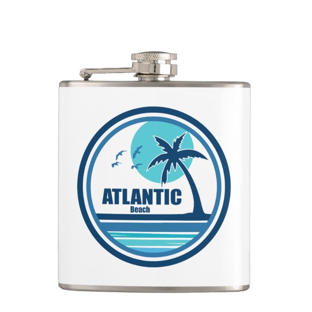 Atlantic Beach North Carolina Palm Tree Birds Hip Flask (Front)