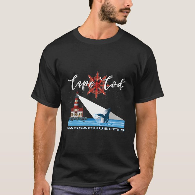 Atlantic Cape Cod Massachusetts Lighthouse Whale W T-Shirt (Front)