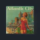 Atlantic City - America's All Year Resort 15 Cm Square Badge<br><div class="desc">Vintage 1930's glamourous travel poster for Atlantic City,  New Jersey promoting the seaside destination as "America's All Year Resort, " by Edward M. Eggelston for Pennsylvania Railroad,  1935.</div>