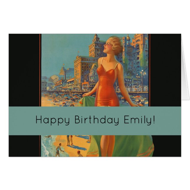 Atlantic City Beach Beauty Vintage Artwork (Front Horizontal)
