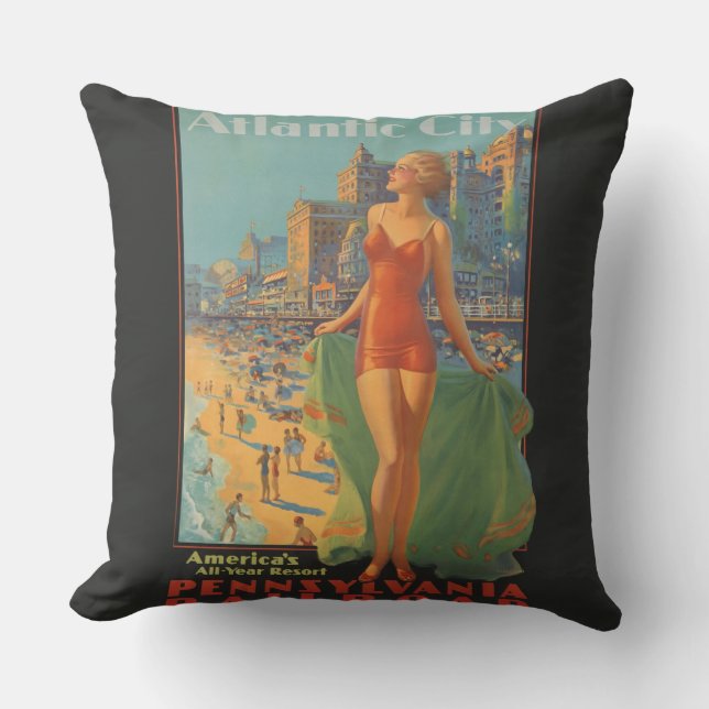 Atlantic City Beach Beauty Vintage Artwork Cushion (Front)
