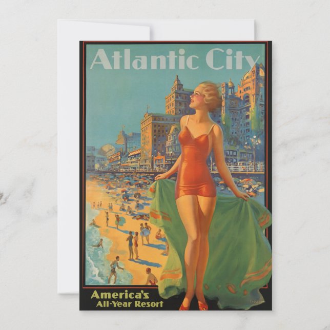 Atlantic City Beach Beauty Vintage Artwork Invitation (Back)